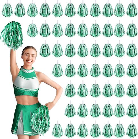 60 Pcs Cheerleading Pom Poms Cheering Pompoms Bulk Cheer Metallic Foil Pom Poms with Baton Handle Plastic Poms Squad for Game Team Spirit Sports Dancing Basketball Club(Blue, Gold) in Kuwait