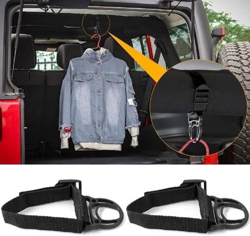 قطعتان من خطاف الملابس لجيب رانجلر CJ YJ TJ LJ JK JKU JL JLU JT Sports Sahara Freedom Rubicon & Unlimited X 2/4 باب (أسود) in Saudi Arabia