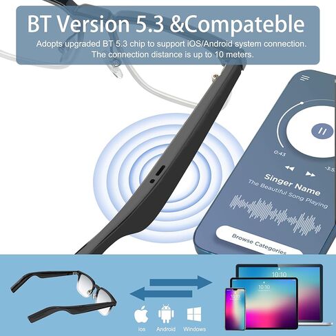 نظارات بلوتوث ذكية مضادة للضوء الأزرق من وانباكيان، نظارات صوتية ذكية، نظارات ذكية للترفيه في الأماكن المغلقة والخارجية للرجال والنساء، تحكم مزدوج في الصوت عبر البلوتوث in Kuwait