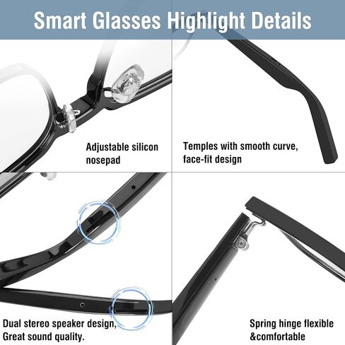 نظارات بلوتوث ذكية مضادة للضوء الأزرق من وانباكيان، نظارات صوتية ذكية، نظارات ذكية للترفيه في الأماكن المغلقة والخارجية للرجال والنساء، تحكم مزدوج في الصوت عبر البلوتوث in Kuwait