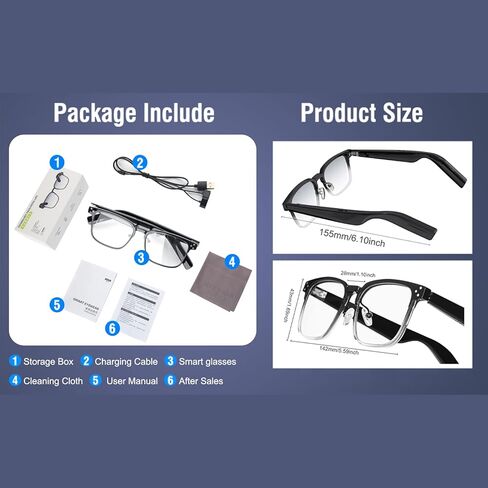 نظارات بلوتوث ذكية مضادة للضوء الأزرق من وانباكيان، نظارات صوتية ذكية، نظارات ذكية للترفيه في الأماكن المغلقة والخارجية للرجال والنساء، تحكم مزدوج في الصوت عبر البلوتوث in Kuwait