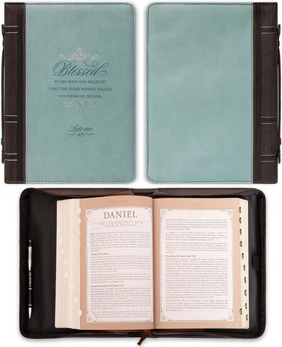 غطاء الكتاب المقدس الأنيق للنساء من Christian Art Gifts Blessed is She Luke 1:45، جلد صناعي أزرق فاتح، مقاس كبير in Kuwait