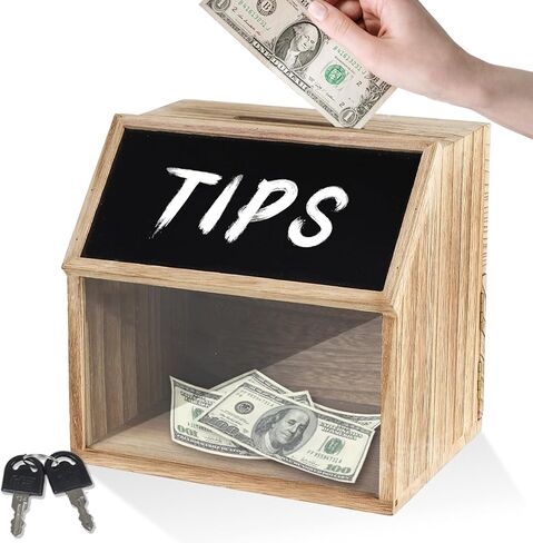 Wooden Suggestion Box with Lock, Rustic Ballot Box with Slot with Chalkboard Label, Donation Boxe for Fundraising with Clear Acrylic Viewing Window for Suggestion, Donation, Ballot, Tip, Comment in Kuwait