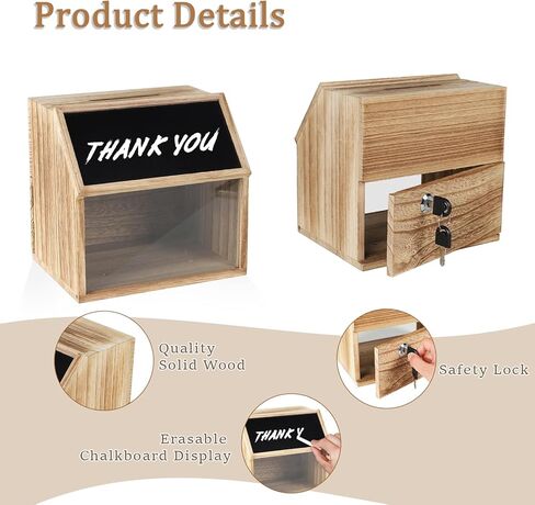 Wooden Suggestion Box with Lock, Rustic Ballot Box with Slot with Chalkboard Label, Donation Boxe for Fundraising with Clear Acrylic Viewing Window for Suggestion, Donation, Ballot, Tip, Comment in Kuwait