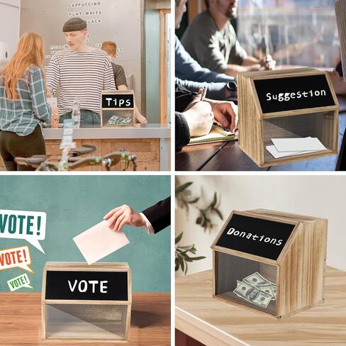 Wooden Suggestion Box with Lock, Rustic Ballot Box with Slot with Chalkboard Label, Donation Boxe for Fundraising with Clear Acrylic Viewing Window for Suggestion, Donation, Ballot, Tip, Comment in Kuwait