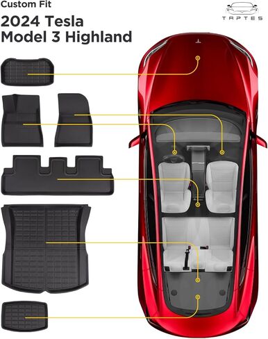 TAPTES 2024 Tesla Model 3 سجادات أرضية المرتفعات، مجموعة كاملة من Tesla Model 3 بطانات أرضية لجميع الأحوال الجوية 2024، Tesla Model 3 2024 Highland Accessories Tesla 3 Trunk Frunk Mat Rear علبة البضائع الداخلية (6 قطع) in Kuwait