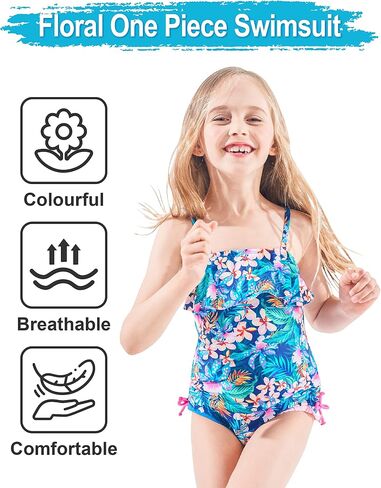 IKALI Girls Swimsuit Bathing Suit 1-Shoulder One Piece Swim Suit Swimwear Rash Guard Sets in Saudi Arabia
