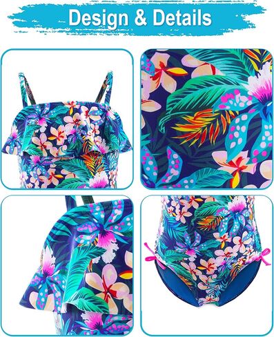 IKALI Girls Swimsuit Bathing Suit 1-Shoulder One Piece Swim Suit Swimwear Rash Guard Sets in Saudi Arabia
