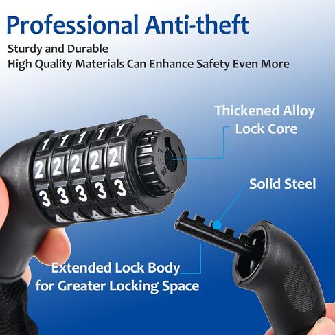 قفل سلسلة الدراجة من هومي بطول 3.6أقدام، 5 أرقام قابلة لإعادة الضبط، أقفال الدراجة الثقيلة المضادة للسرقة، قفل سلسلة الدراجة بدون مفتاح للدراجة والدراجات النارية والدراجات والباب والبوابة والسياج والشواية in Kuwait
