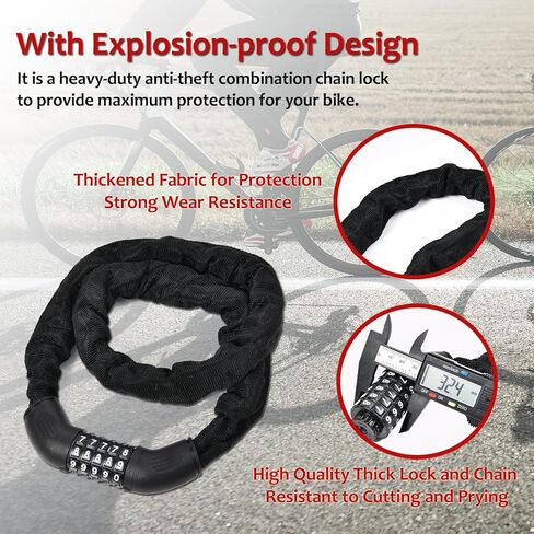 قفل سلسلة الدراجة من هومي بطول 3.6أقدام، 5 أرقام قابلة لإعادة الضبط، أقفال الدراجة الثقيلة المضادة للسرقة، قفل سلسلة الدراجة بدون مفتاح للدراجة والدراجات النارية والدراجات والباب والبوابة والسياج والشواية in Kuwait