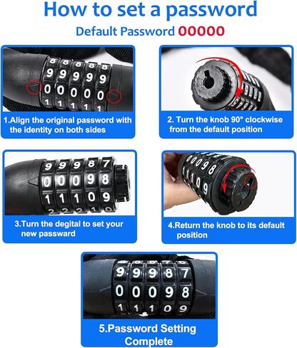 قفل سلسلة الدراجة من هومي بطول 3.6أقدام، 5 أرقام قابلة لإعادة الضبط، أقفال الدراجة الثقيلة المضادة للسرقة، قفل سلسلة الدراجة بدون مفتاح للدراجة والدراجات النارية والدراجات والباب والبوابة والسياج والشواية in Kuwait