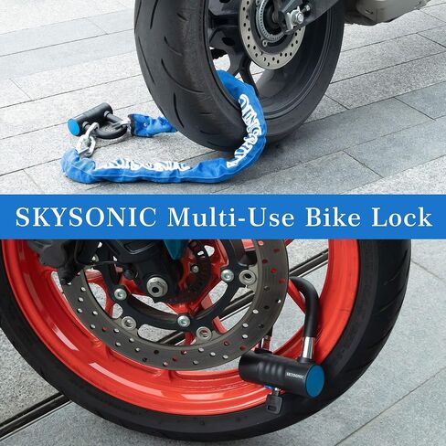 قفل سلسلة دراجة نارية SKYSONIC بطول 4 أقدام/120 سم قفل دراجة شديد التحمل 10 مم سلاسل سميكة مقاومة للقطع 18 مم قفل قرص U للدراجات النارية والدراجة والسكوتر والمولد والدراجات والبوابات in Kuwait