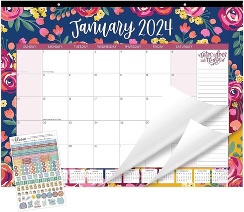 bloom daily planners 2024 Desk Calendar - 21" x 16" Large Monthly Organizer Pad with Stickers (January 2024 - December 2024) Wall Hanging or Desktop Blotter - Vintage Floral in Saudi Arabia