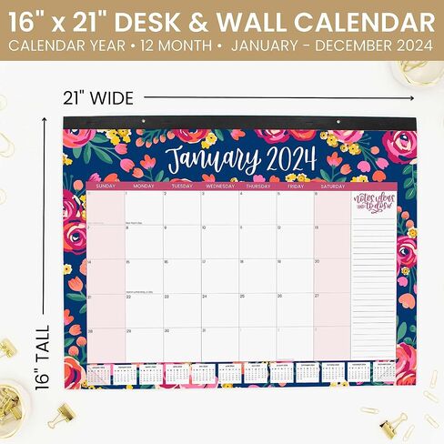 bloom daily planners 2024 Desk Calendar - 21" x 16" Large Monthly Organizer Pad with Stickers (January 2024 - December 2024) Wall Hanging or Desktop Blotter - Vintage Floral in Saudi Arabia