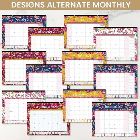bloom daily planners 2024 Desk Calendar - 21" x 16" Large Monthly Organizer Pad with Stickers (January 2024 - December 2024) Wall Hanging or Desktop Blotter - Vintage Floral in Saudi Arabia