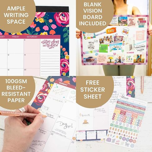 bloom daily planners 2024 Desk Calendar - 21" x 16" Large Monthly Organizer Pad with Stickers (January 2024 - December 2024) Wall Hanging or Desktop Blotter - Vintage Floral in Saudi Arabia