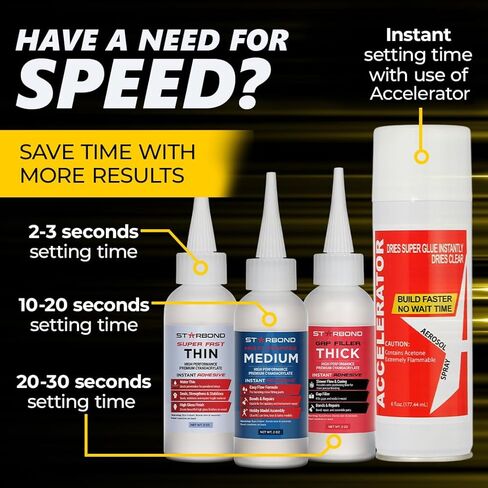 Starbond 2 oz. Thin, Medium, Thick CA Glue with 6 oz. Activator Bundle (Premium Cyanoacrylate Super Glue) for Quick Glue-ups. Woodworking, Woodturning, Hobby Models, 3D Printing in Saudi Arabia