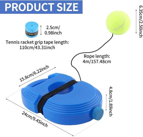 كرة ارتداد لمدرب التنس مع 3 كرات خيطية، جهاز تدريب تنس محمول، معدات تدريب تنس منفردة مع قبضة زائدة واحدة، للتمرين الذاتي، للمبتدئين، والبالغين in Kuwait