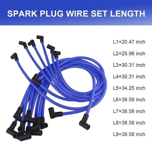 JDMON 10.5mm أسلاك توصيل الإشعال متوافقة مع Chevy 350 400 327 307 383 SBC 454 366 396 402 409 427 496 502 572 632 BBC V8 أسلاك الإشعال باللون الأزرق in Saudi Arabia