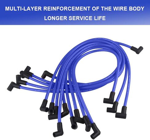 JDMON 10.5mm أسلاك توصيل الإشعال متوافقة مع Chevy 350 400 327 307 383 SBC 454 366 396 402 409 427 496 502 572 632 BBC V8 أسلاك الإشعال باللون الأزرق in Saudi Arabia