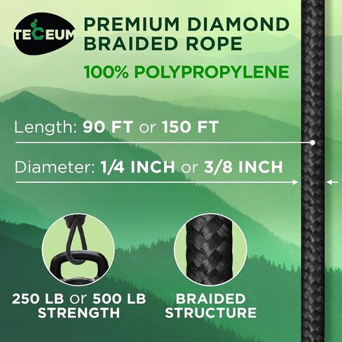 TECEUM Rope – 90 Feet x 1/4 Inch (7mm) – Army Green – Strong All-Purpose Utility Rope – Camping, Crafting, Flag Pole, Indoor & Outdoor – Polypropylene Nylon Poly Lightweight Diamond Braided Cord in Saudi Arabia