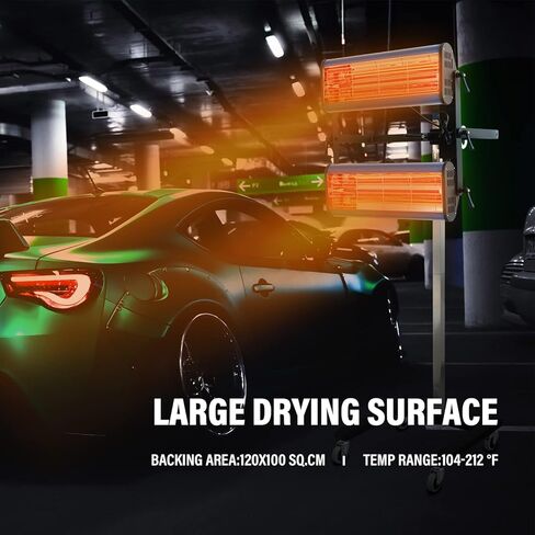 مصباح معالجة الطلاء بالأشعة تحت الحمراء من pakowin، 2100 وات 110 فولت، ضوء تسخين طلاء بالأشعة تحت الحمراء قصير الموجة متحرك لكابينة طلاء السيارة، مع مؤقت وارتفاع قابل للتعديل in Kuwait