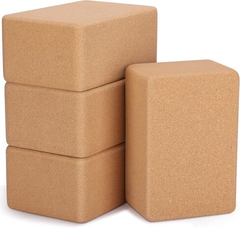 Leitee 4 Pcs Cork Yoga Blocks 9 x 6 x 4 Inch Cork Yoga Brick Non Slip Supportive Yoga Equipment High Density Bricks Wood Yoga Blocks for Stretching Flexibility Balance Fitness Pilates in Saudi Arabia