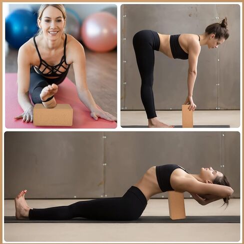 Leitee 4 Pcs Cork Yoga Blocks 9 x 6 x 4 Inch Cork Yoga Brick Non Slip Supportive Yoga Equipment High Density Bricks Wood Yoga Blocks for Stretching Flexibility Balance Fitness Pilates in Saudi Arabia