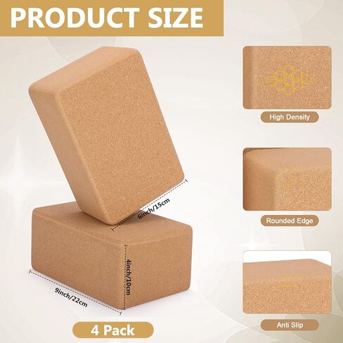 Leitee 4 Pcs Cork Yoga Blocks 9 x 6 x 4 Inch Cork Yoga Brick Non Slip Supportive Yoga Equipment High Density Bricks Wood Yoga Blocks for Stretching Flexibility Balance Fitness Pilates in Saudi Arabia
