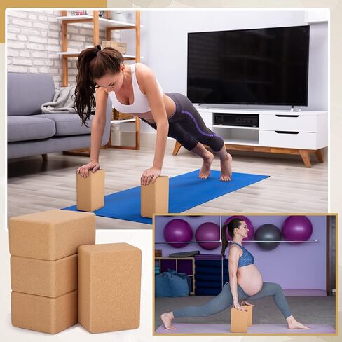 Leitee 4 Pcs Cork Yoga Blocks 9 x 6 x 4 Inch Cork Yoga Brick Non Slip Supportive Yoga Equipment High Density Bricks Wood Yoga Blocks for Stretching Flexibility Balance Fitness Pilates in Saudi Arabia