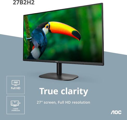 شاشة AOC 27B2H2 مقاس 27 بوصة بدون إطار IPS، FHD 1920x1080، 100 هرتز، 101% sRGB، للمنزل والمكتب، مدخل HDMI وVGA، وضع أزرق منخفض، متوافق مع VESA، أسود in Saudi Arabia
