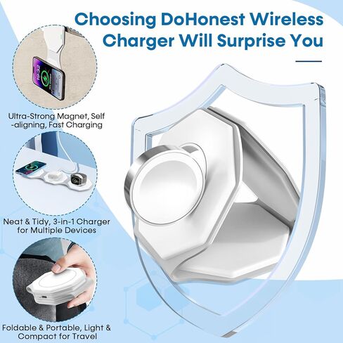 3 in 1 Wireless Charger for iPhone MagSafe Foldable - Magnetic Travel 18W Fast Charging Station Soft Silicone Sleep-Friendly Portable Charger Stand for iPhone 15/14/13/12 Apple Watch AirPods Pro Qi in Kuwait