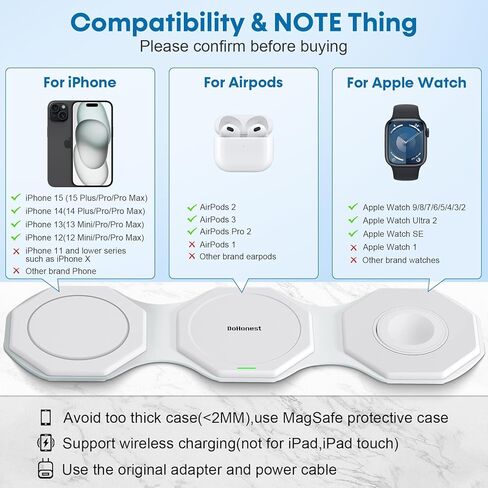 3 in 1 Wireless Charger for iPhone MagSafe Foldable - Magnetic Travel 18W Fast Charging Station Soft Silicone Sleep-Friendly Portable Charger Stand for iPhone 15/14/13/12 Apple Watch AirPods Pro Qi in Kuwait