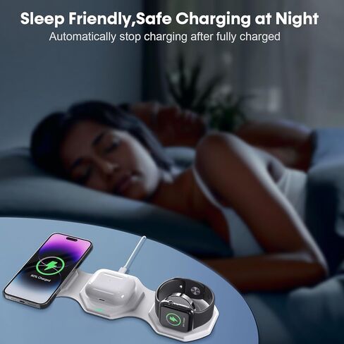 3 in 1 Wireless Charger for iPhone MagSafe Foldable - Magnetic Travel 18W Fast Charging Station Soft Silicone Sleep-Friendly Portable Charger Stand for iPhone 15/14/13/12 Apple Watch AirPods Pro Qi in Kuwait