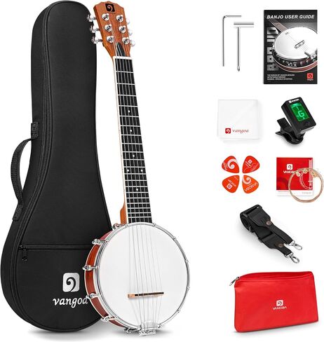 Vangoa 6 String Banjo Guitar Mini، 28 بوصة محمولة للسفر بانجيتار مع ظهر مغلق مفتوح، مجموعة جيتار بانجو صغيرة للمبتدئين مكونة من ستة أوتار للبالغين والمراهقين والأطفال المبتدئين in Saudi Arabia