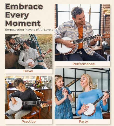 Vangoa 6 String Banjo Guitar Mini، 28 بوصة محمولة للسفر بانجيتار مع ظهر مغلق مفتوح، مجموعة جيتار بانجو صغيرة للمبتدئين مكونة من ستة أوتار للبالغين والمراهقين والأطفال المبتدئين in Saudi Arabia