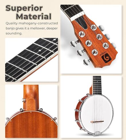 Vangoa 6 String Banjo Guitar Mini، 28 بوصة محمولة للسفر بانجيتار مع ظهر مغلق مفتوح، مجموعة جيتار بانجو صغيرة للمبتدئين مكونة من ستة أوتار للبالغين والمراهقين والأطفال المبتدئين in Saudi Arabia
