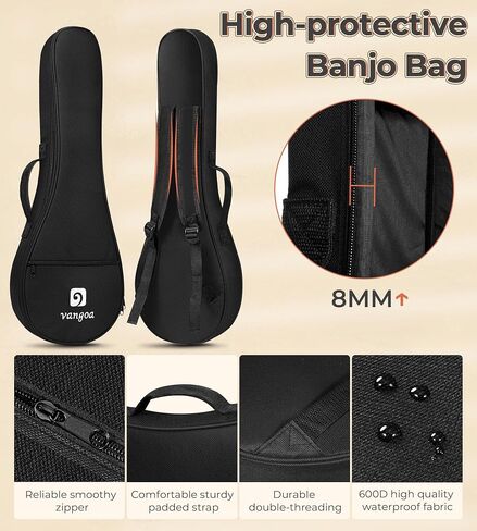 Vangoa 6 String Banjo Guitar Mini، 28 بوصة محمولة للسفر بانجيتار مع ظهر مغلق مفتوح، مجموعة جيتار بانجو صغيرة للمبتدئين مكونة من ستة أوتار للبالغين والمراهقين والأطفال المبتدئين in Saudi Arabia