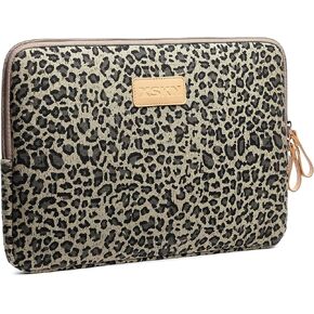 XSKN 13 inch Yellow Cheetah Zipper Canvas Fabric Stylish Leopard's Spots Print Style Laptop Sleeve for MacBook/Dell/HP/Lenovo/Sony/Toshiba/Acer/Samsung/Haier etc.