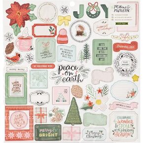 Crate Paper Mittens & Mistletoe Chipboard Stickers 12"X12" 51/Pkg-Icons & Phrase, Multicolor