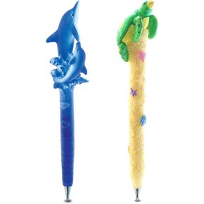 Planet Pens Bundle of Dolphin & Sea Turtle Novelty Pens - Unique Kids & Adults Office Supplies Ballpoint Pens Colorful Sea Life Writing Pens Instrument For School & Office - 2 Pack