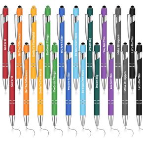 Teling Black Ink Ballpoint Pens with Optimistic Quotes, 20 Pieces