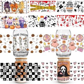 Uv Dtf Cup Wraps for 16 Oz, 10 Sheets Halloween Hocus Pocus Cup Wraps for Glass Cups Bulk, UV Wraps for Glass Cups, Cup Transfer Wraps, Transfer Stickers for Cups, Cup Decals for Glass Ready to Press