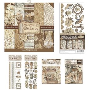 Stamperia International Old Lace HUGE Bundle: 12" x 12" Paper Pad + Die-Cuts + Ephemera + 2 Packs of Rub-On + Paper Cut Outs