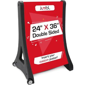 Jumbl Sign Board 24" x 36" | Two-Sided Sidewalk Sign with Portable Wheels for Indoor & Outdoor Use | Display Open Sign, Business Hours, Restaurant Menu, Store Sale, Artwork & More | Includes 2 Plastic