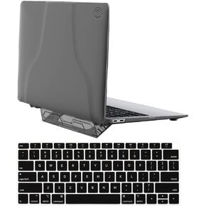 Se7enline Compatible with MacBook Air 13 case M1 A2337/A2179/A1932 2018/2019/2020/2021/2022/2023/2024 Matte Laptop Hard Shell Cover with Adujustable Stand (Also as Handle) with Keyboard Skin,Black