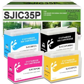 SJIC35P Ink Cartridges C13T44B220 C13T44B320 C13T44B420 C13T44B520 Ink Remanufacture Compatible for ColorWorks CW-C6000P CW-C6500A CW-C6500P CW-C6000A Color Inkjet Matte Label Printer(4-Pack Matte)