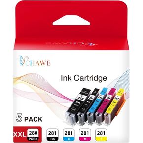 280XXL 281XXL Ink Cartridges Compatible for Canon 280 281 Ink Cartridges PGI-280XXL CLI-281XXL for Canon TR8620a Ink Cartridges for Pixma TR8620 TS6320 TR7520 TS6120 TS6220 TS8220 TS9520 (5 Packs)