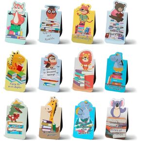 24 قطعة من الإشارات المرجعية المغناطيسية، مجموعة الإشارات المرجعية المغناطيسية للحيوانات، الإشارات المرجعية المغناطيسية للأطفال والمدرسة والطلاب ومستلزمات القراءة المكتبية (12 نمطًا، 5.5 × 3 سم) in Kuwait