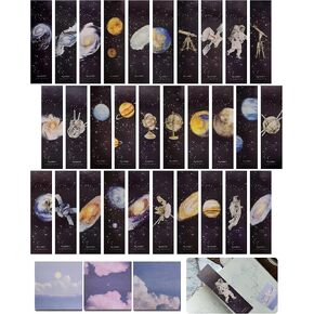 Daily Treasures 30Pcs Space Theme Bookmarks, Colorful Universe Book Markers with 3Pack Moon Sticky Notes-Double Side Galaxy Planet Spaceship Inspirational Bookmarks for Space Enthusiasts, Book Lovers